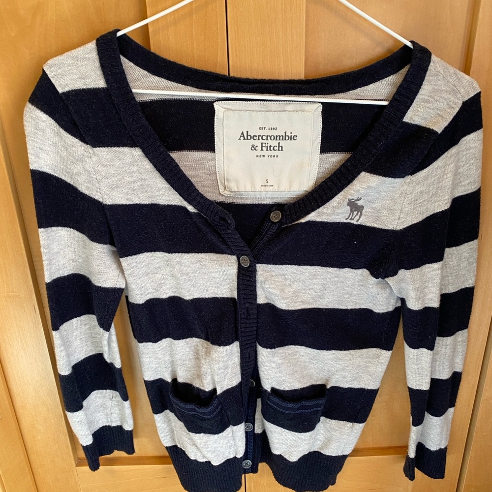 Abercrombie & Fitch Women's Striped Sweater - Navy and Gray